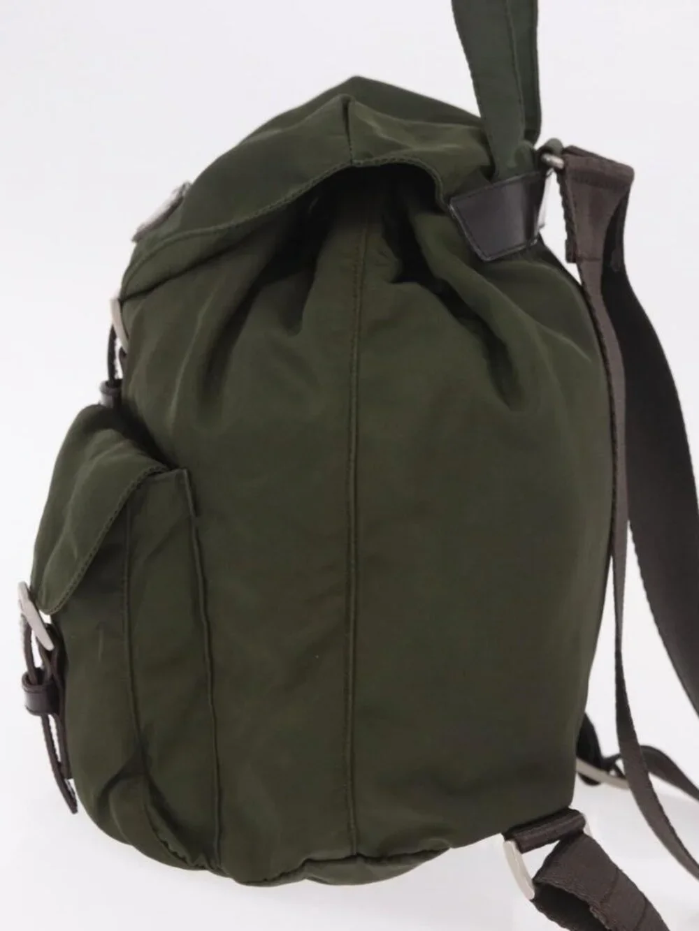 PRADA Backpack Nylon Khaki Silver Auth hk3832